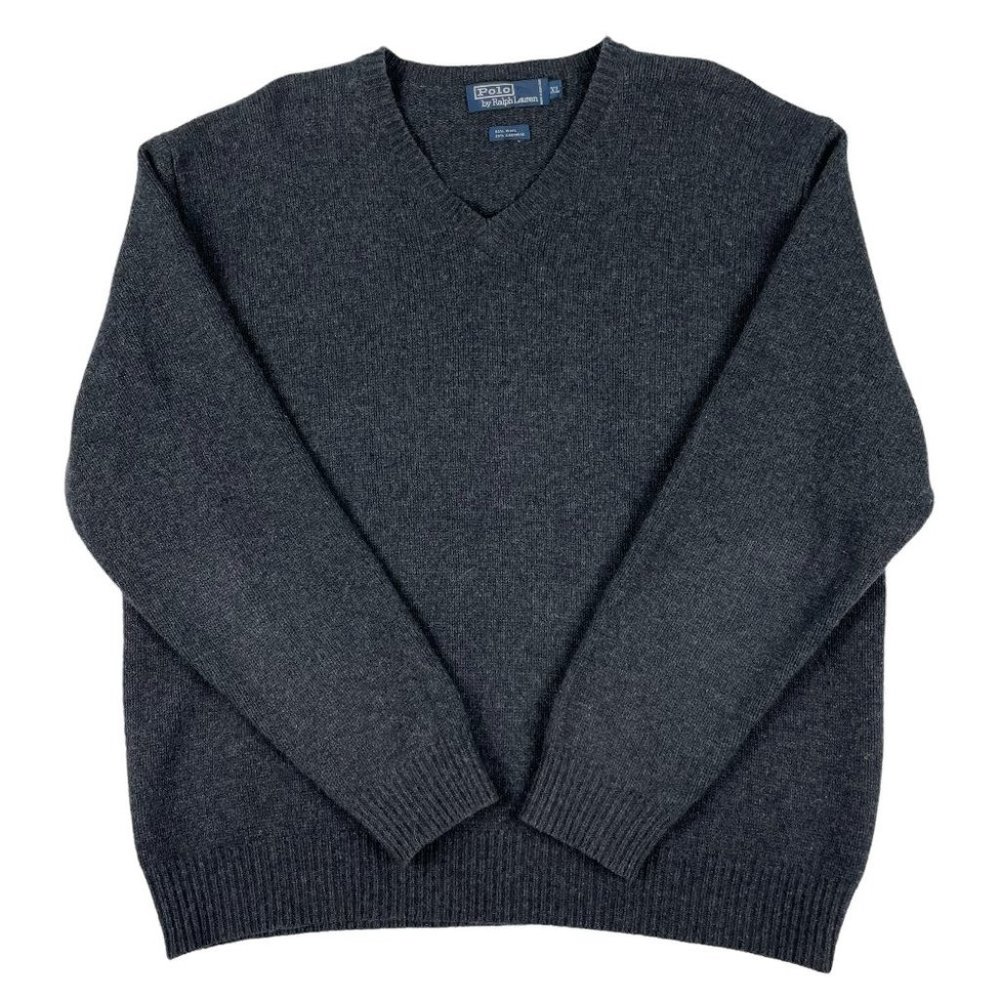 Men's Polo Ralph Lauren Cashmere and Wool Grey V Neck Sweater Size XL